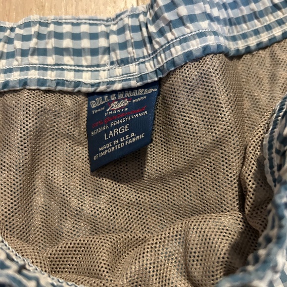 Bills Khakis Blue Gingham Seersucker Swim Trunks Size L Beach ~ Vacation! - Picture 2 of 3